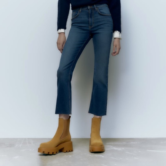 Zara Split Leather Lug Soled Ankle Boots - Picture 2 of 10